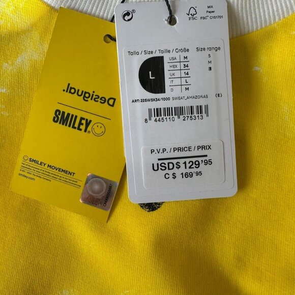 DESIGUAL Amazonas White Smiley Sweatshirt Rave Culture Cropped Relaxed Sz L NWT - Picture 8 of 13